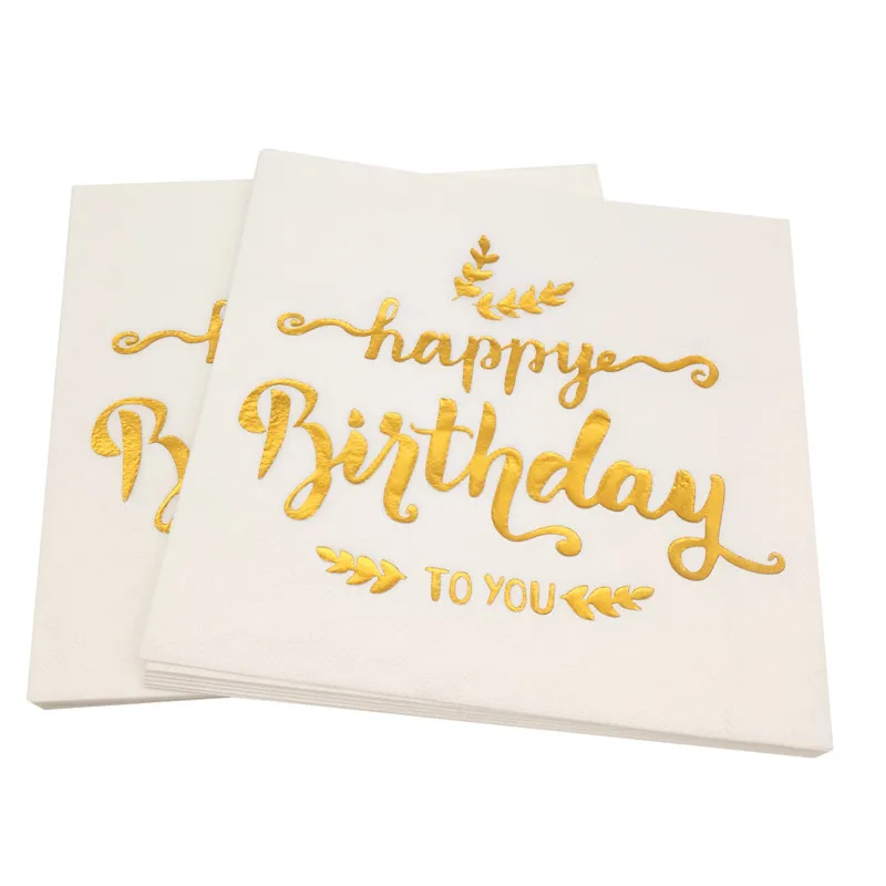 10pcs Rose Gold Happy Birthday Napkins Adult Kids Happy Birthday Anniversary Baby Shower Decoration Disposable Tissue