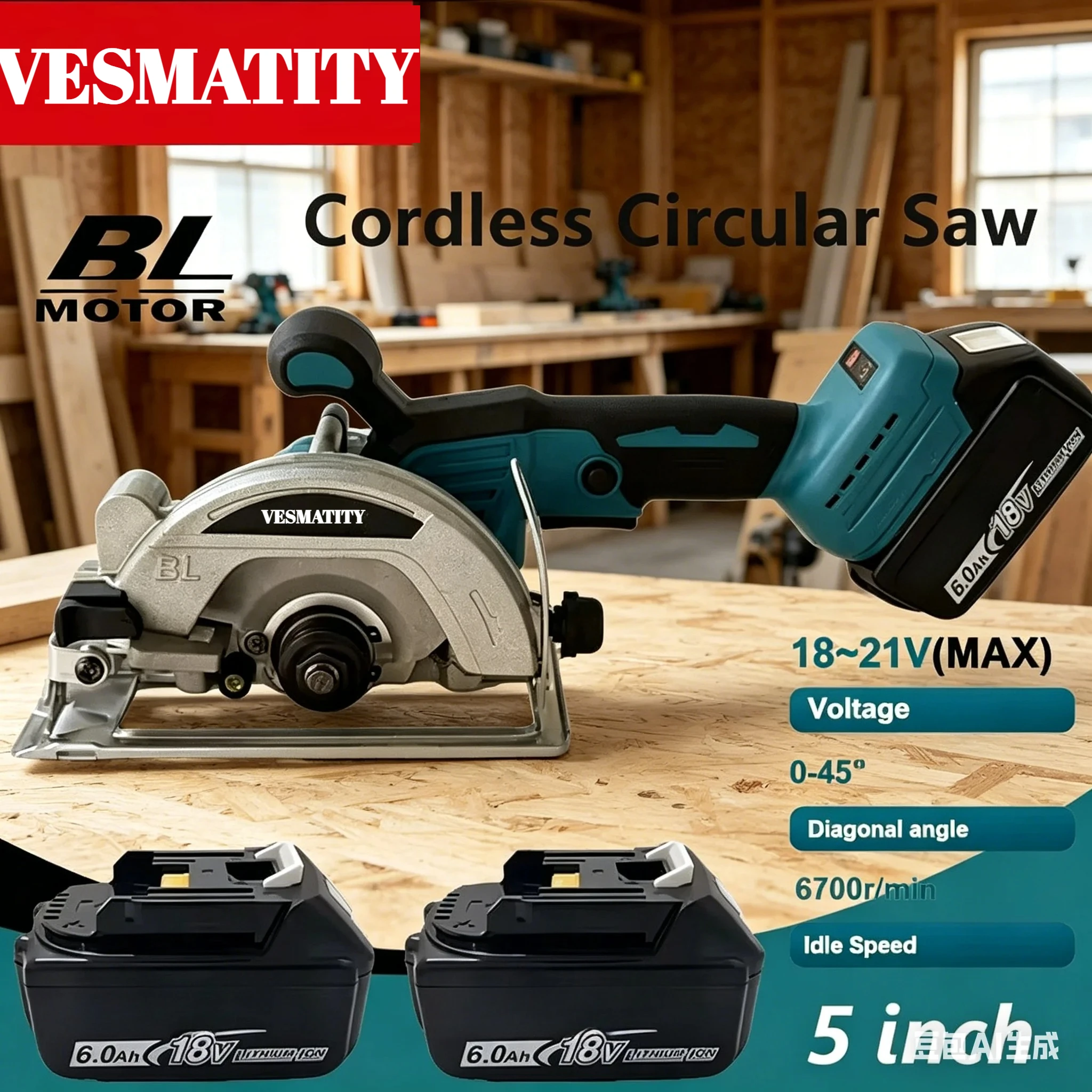 MDDJ01A  Multifunctional Cutting Saw 5Inch Portable Hand Tool for Wood & Metal Household Cutting UseFor 18V-20V Battery