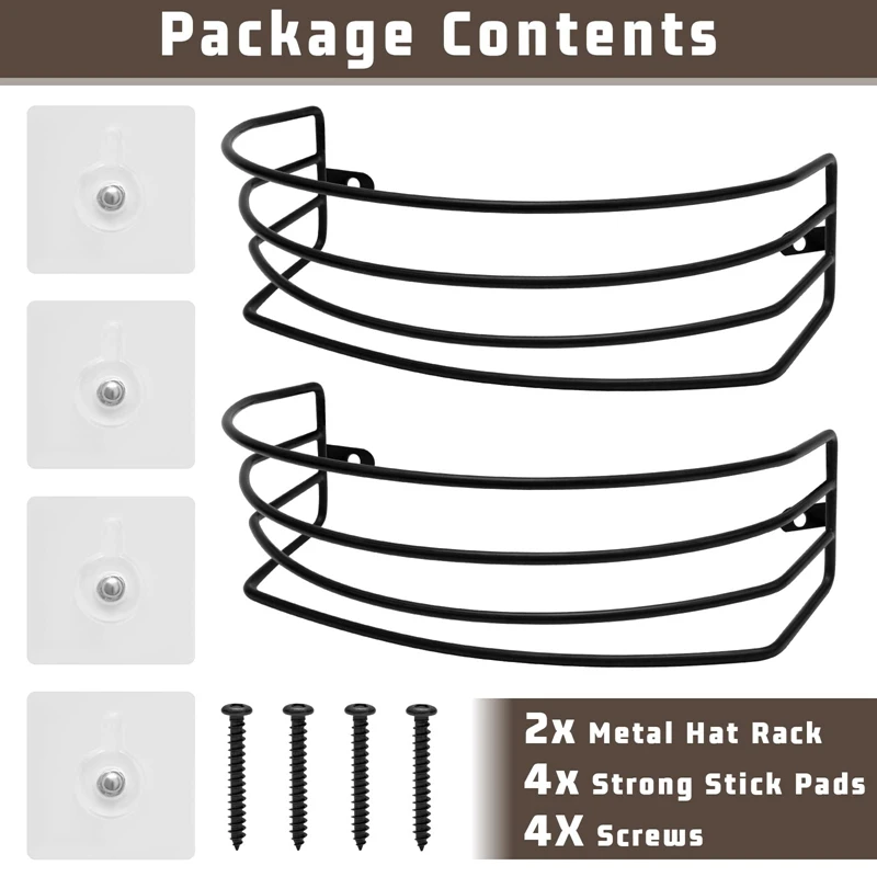 2-Pack Hat Rack For Wall And Door, Metal Hat Organizers For Baseball Caps Storage Hangers Strong Ball Cap Holder Easy To Use