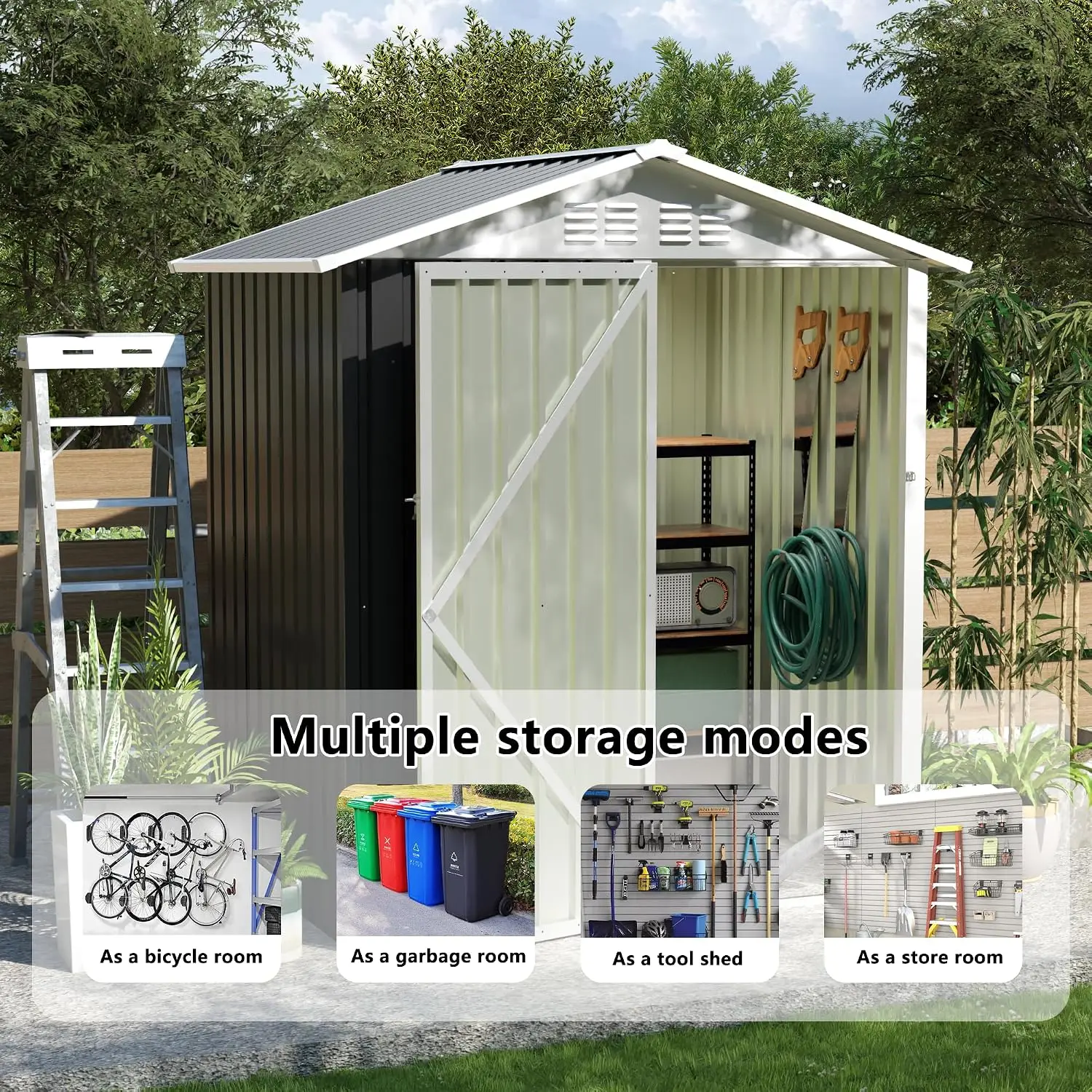 Metal Outdoor Storage Shed 5.4x4.3 Hinge Door Garden Tool Organizer Backyard Patio, Customized view 6