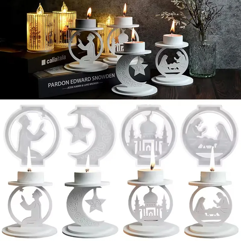 3 stücke Elegante Mond und Stern Kerzenhalter Silikon Formen Ton Modelle für DIY Gebet Segen Wachs Halter Ramadan Hause dekoration