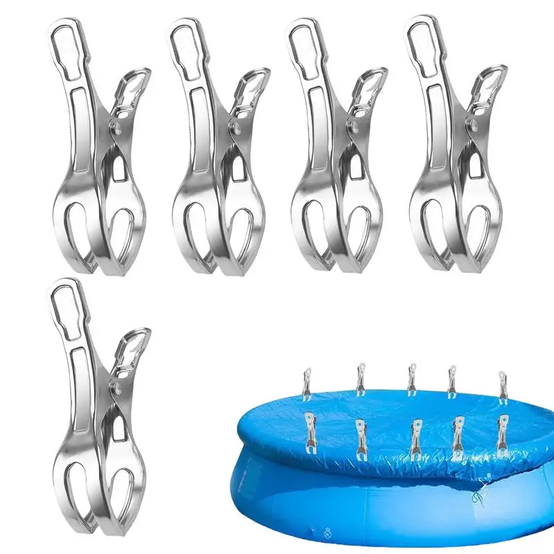 

Pool Towel Clips Stainless Steel Table Clamps 5X Shade Cloth Clips Strong Grip Large Beach Towel Chair Clips For Beach Supply