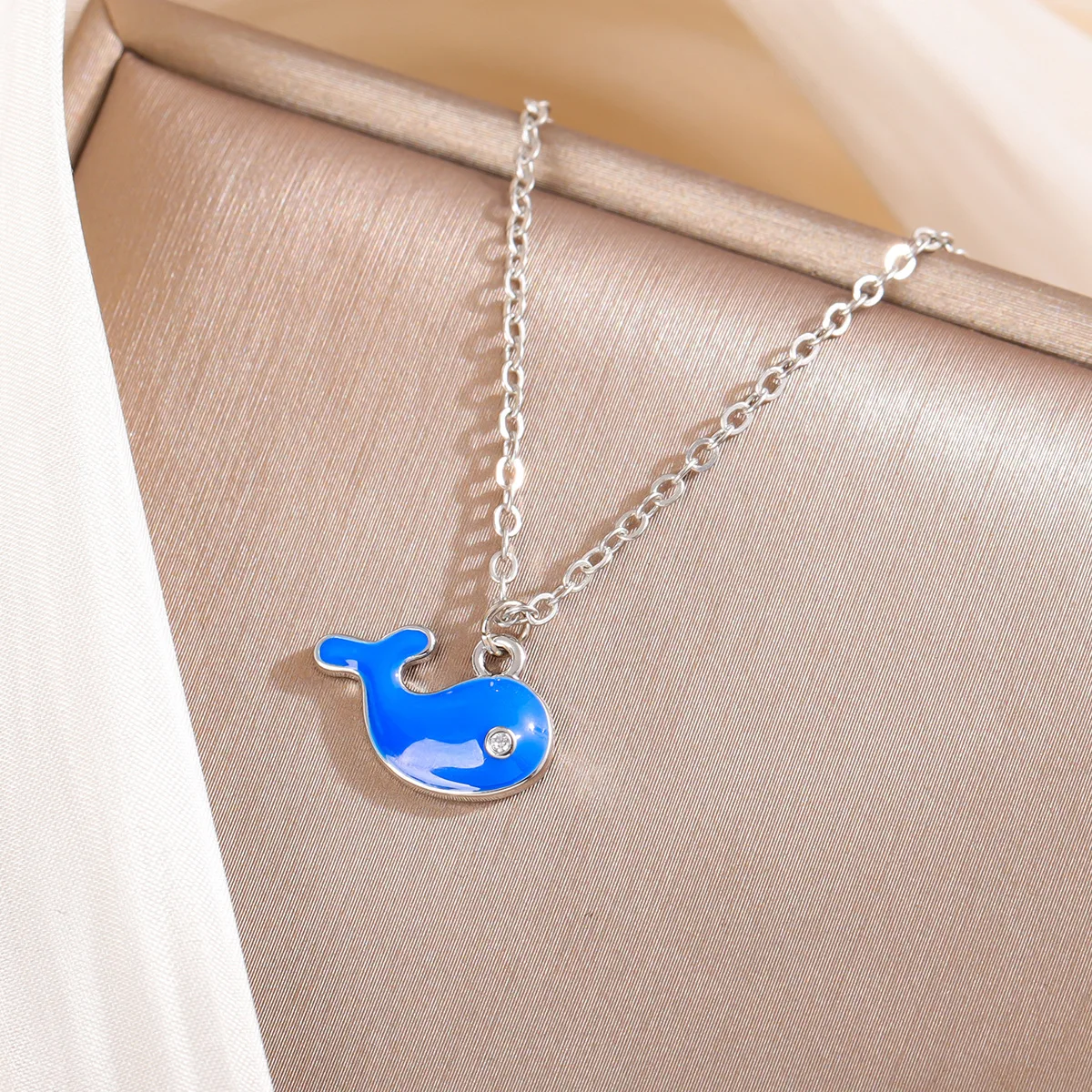 

New Fashion Blue Epoxy Cute Little Whale 925 Sterling Silver Jewelry Beautiful Animal Exquisite Clavicle Chain Necklaces XL155