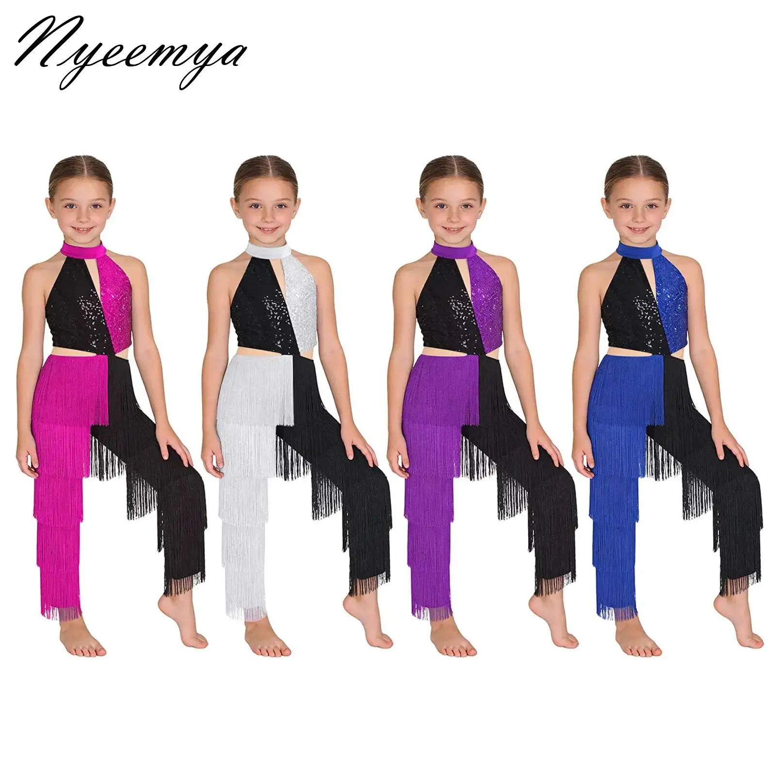 

Women's Tassels Jumpsuit Latin Dance Party 70s Disco Fringe Long Pants Bodysuit Dancewear Ladies Cha Cha Tango Salsa Dancewear