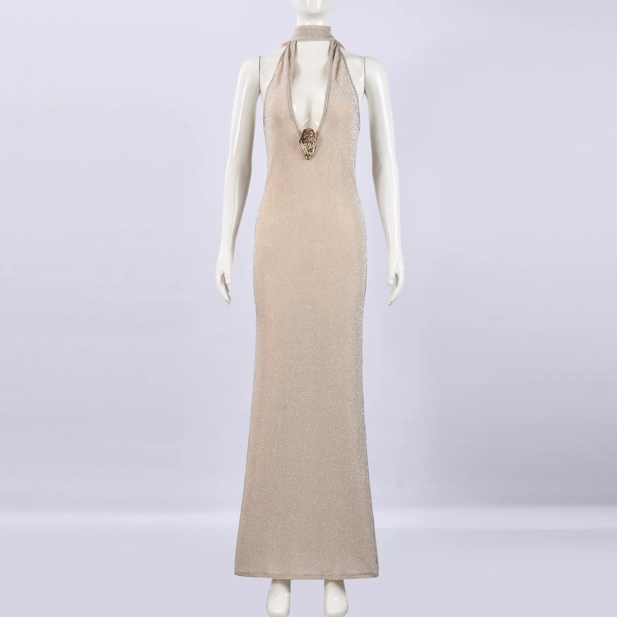 فستان مزخرف معدني جديد لصيف 2025 بدون ظهر ورقبة عميقة على شكل حرف V للنساء cw02858 #2