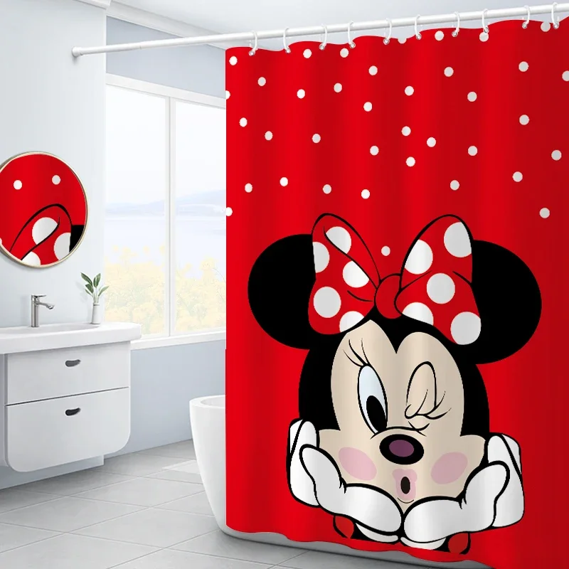 Cute Cartoon Anime Animals Red Shower Curtains Waterproof Bathroom Curtains for Bathroom Cartoon Print Polyester Bath Cover Hook