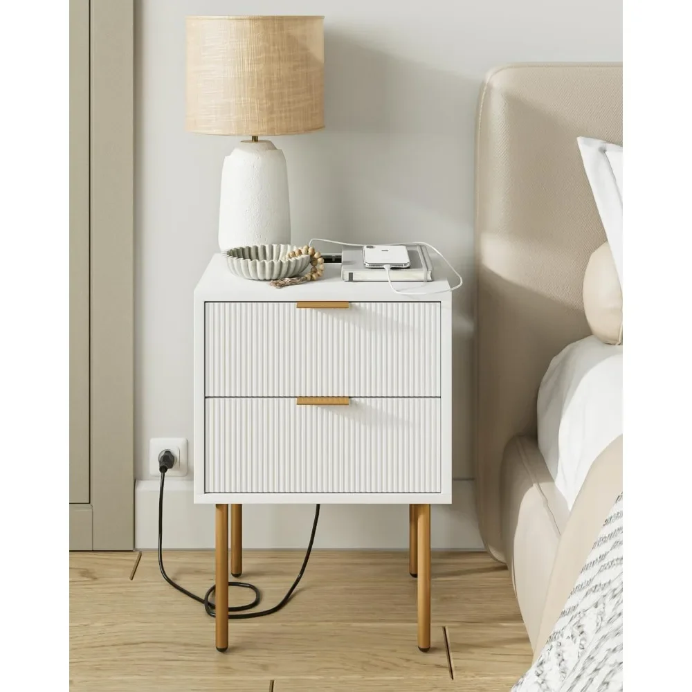 Bedroom Furniture Side Table With Gold Frame for Bedroom Diamond Small Bedside Table With 2Drawer Living Room White Nightstand