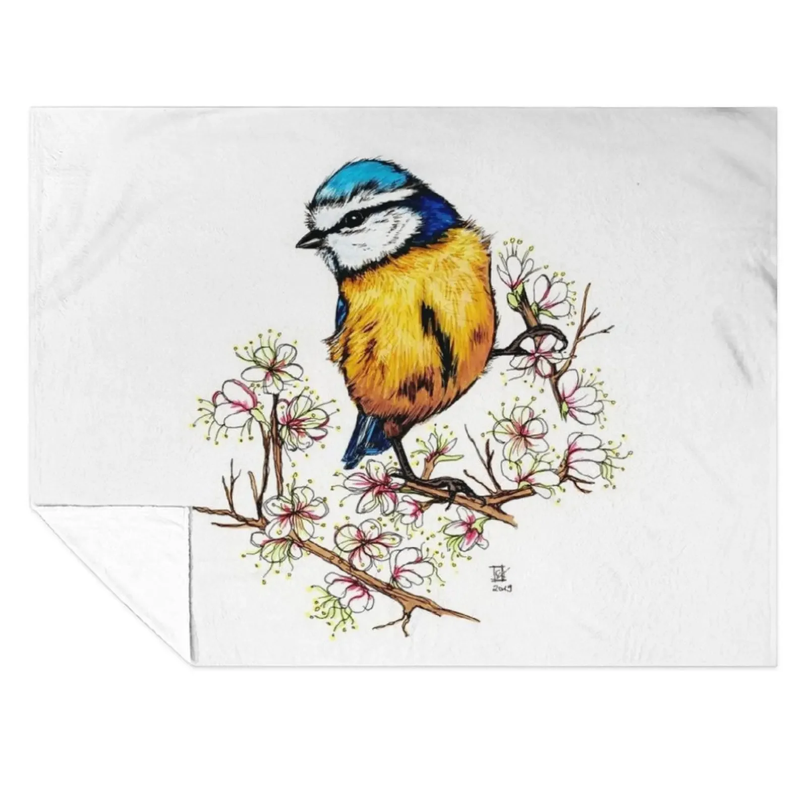 

Blue tit with cherry blossoms Throw Blanket Quilt Beautifuls Thins Hair Blankets