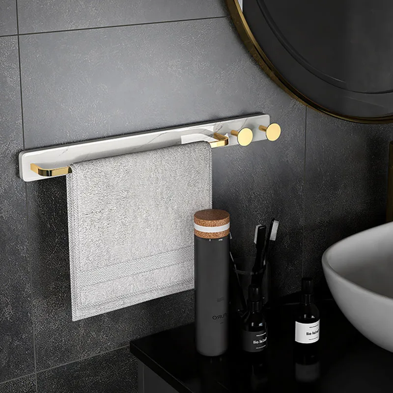 Marble Bathroom Towel Bar Brass Wall Mounted Towel Rack White/Black Shower Towel Rail Rack With Hook bathroom aAccessories