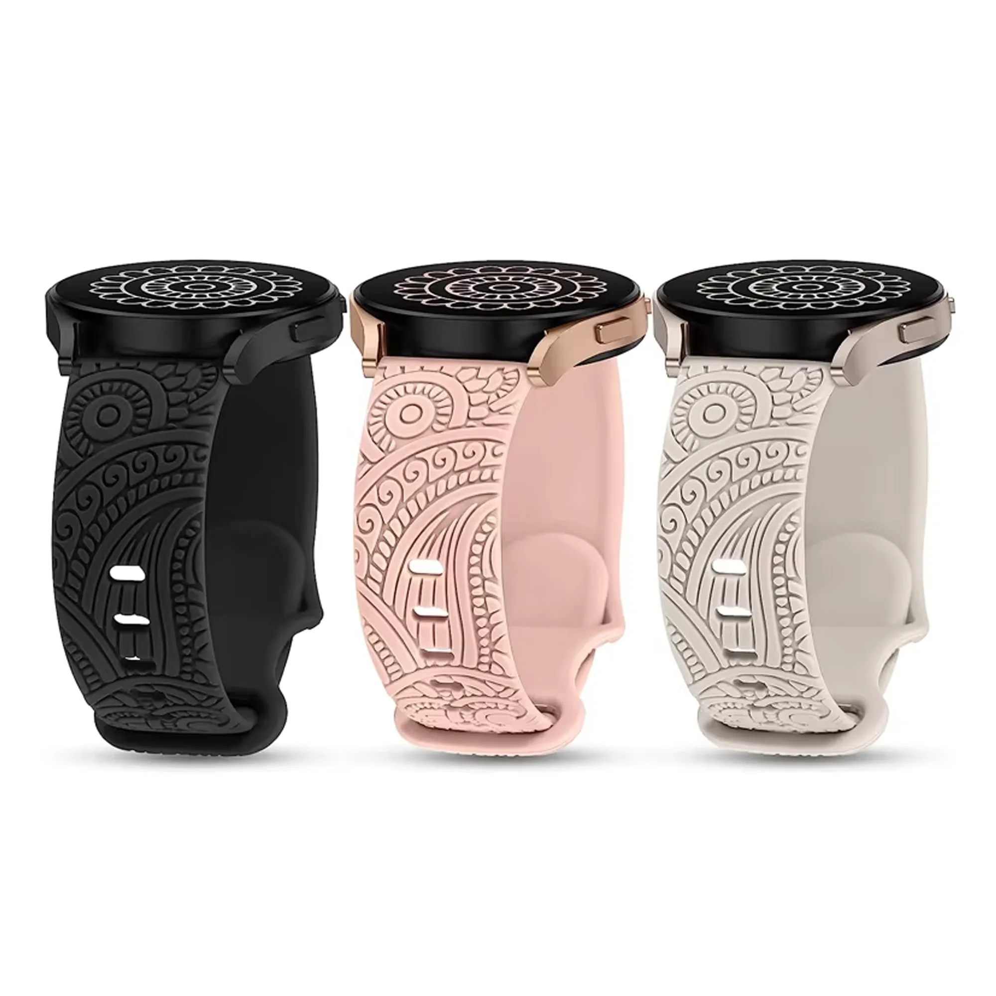 สายซิลิโคน20มม. ลายดอกไม้สำหรับ Samsung Galaxy WATCH 6/5/4 40มม. 44มม./Watch 5 Pro 45มม./6/4 CLASSIC 43มม. 47มม./Active2