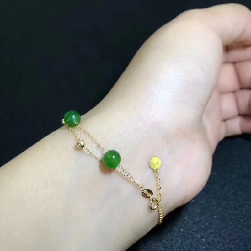 Xinjiang Hetian Green Jade Starry Bracelet 18K Gold Inlaid Necklace Dual-Use Model with Certificate