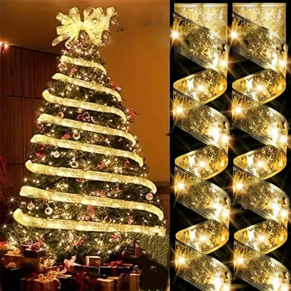 Indoor String Lights Battery Operated Christmas Ribbon with Lights Christmas Tree Accessories Decoration for Christmas New Year