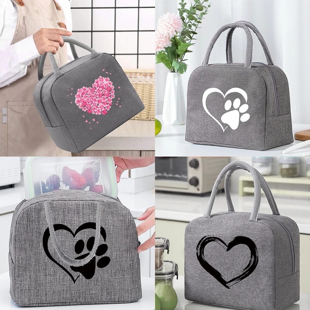 Thermal Insulated Bag Lunch Box Cooler Bag  for Women Handbags Food Picnic Portable Tote Lunch Bags for Work Love Pattern