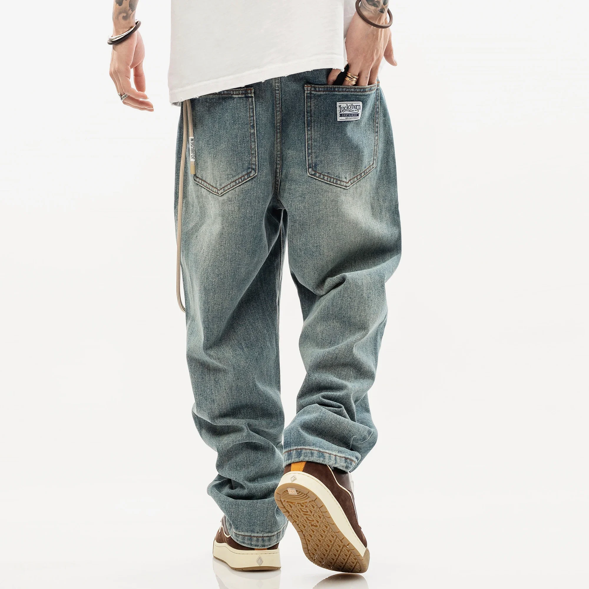 

Japanese Streetwear High Quality Cargo Jeans Men Clothing Korean Hip Hop Denim Straight Leg Pants Harajuku Baggy Trousers Male