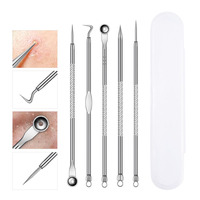 5pcs Blackhead Remover Pimple Popper Tool Acne Needle Removing Treatment Whitehead Popping Zit Nose Face Blemish Extractor Tool