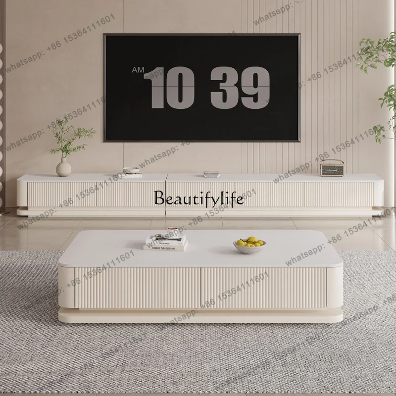 

X4 Italian rock slab super long TV cabinet coffee table combination minimalist modern simple size apartment