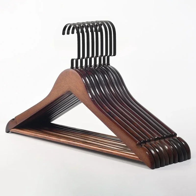 10pcs Wooden Hangers 360° Swivel Hooks Premium Durable Heavy Clothes Storage Non-Slip Clothe Hanger - Shoulder Notch Accessories