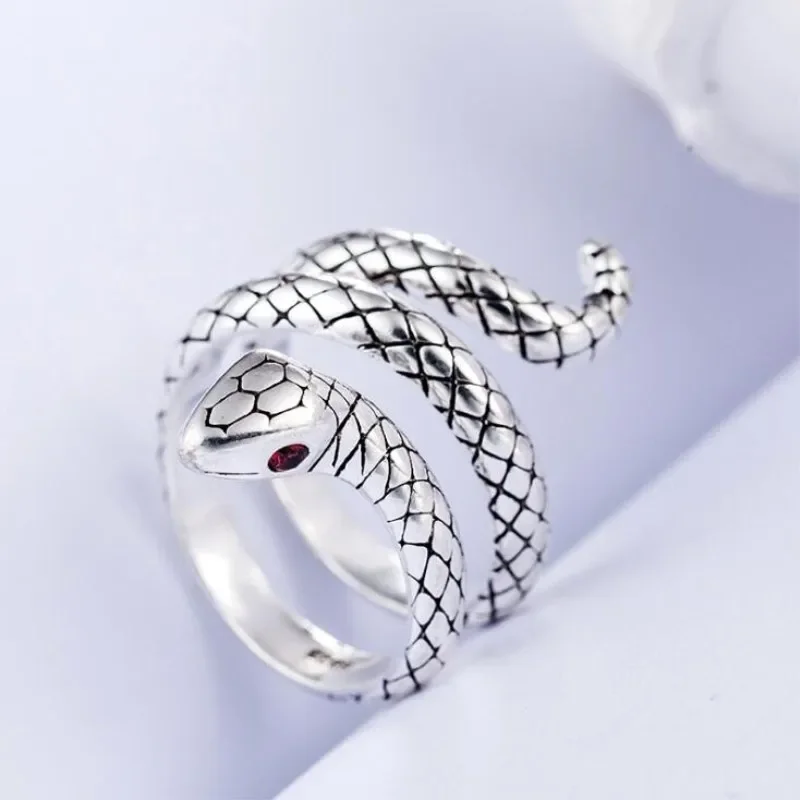 Stereoscopic New Retro Punk Exaggerate Snake Ring 925 sterling silver Opening Rings Adjustable Jewelry