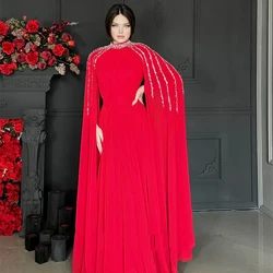 Customized Yipeisha Red Simple Elegant Evening Dress Sparkly Sequined Jewel Neckline A-line Long Sleeves Floor Length Formal Pag