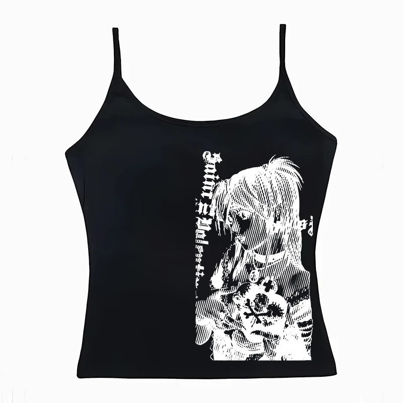 Aesthetic emo Casual T-shirt Y2k anime Streetwear O-neck 90s Text Printing Tops Women Harajuku Clothes Simple Vintage Crop Tee