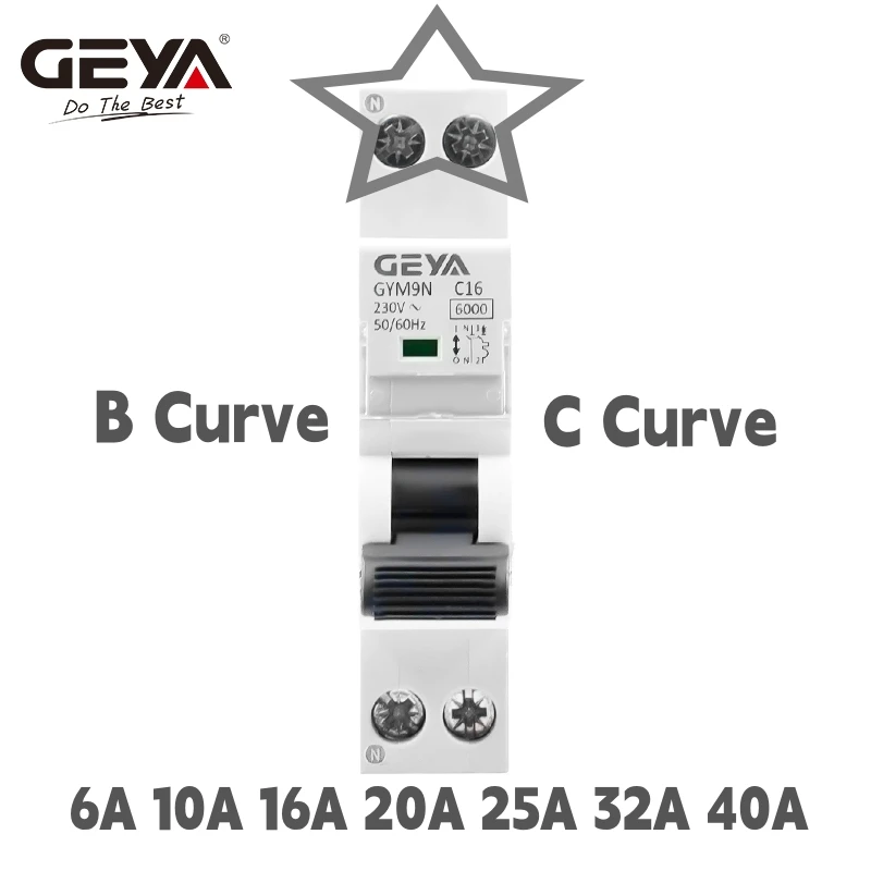 GEYA GYM9N DPN Mini Circuit Breaker MCB 1P+N MCB 10A 16A 220V AC Circuit Breaker 6KA C Curve  B Curve