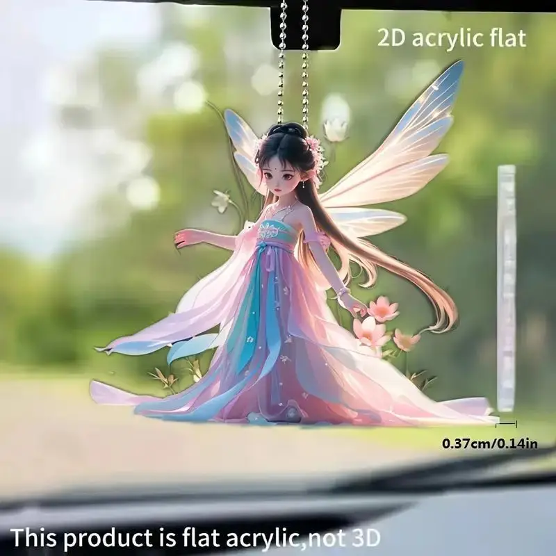 2D Acrylic Angel Elf Pendant Flower Fairy Charms Small Fresh Car Pendant Cartoon Cute Elf Car Rearview Mirror Decoration Pendant