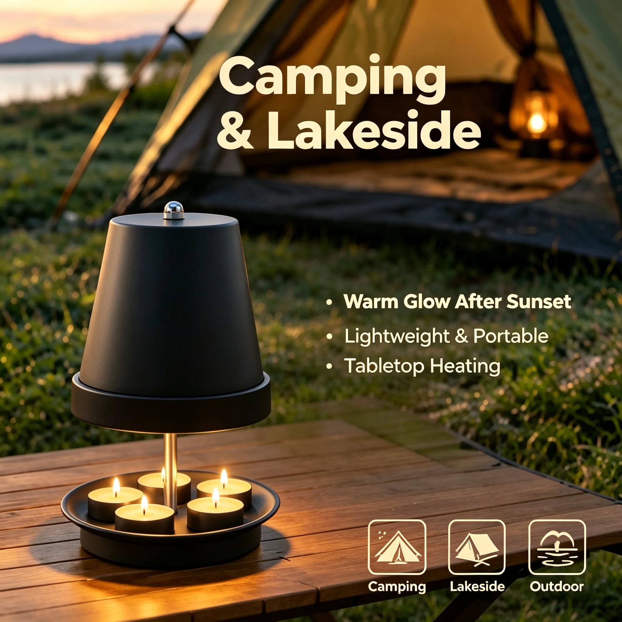 White Tea Light Oven Candle Radiator, Tabletop Candle Heating Kit, Multi Tealight Tray Portable Heater for Patio Camping Home De