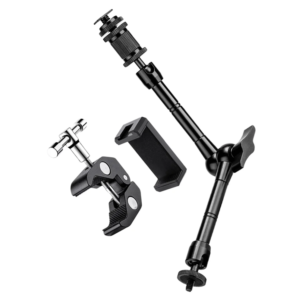 Cell Phone Stand 11-inch Hand Arm Combination Monitor Gimbal Bracket Clip Cellphone Holder Large Desk Mobile Black Mount