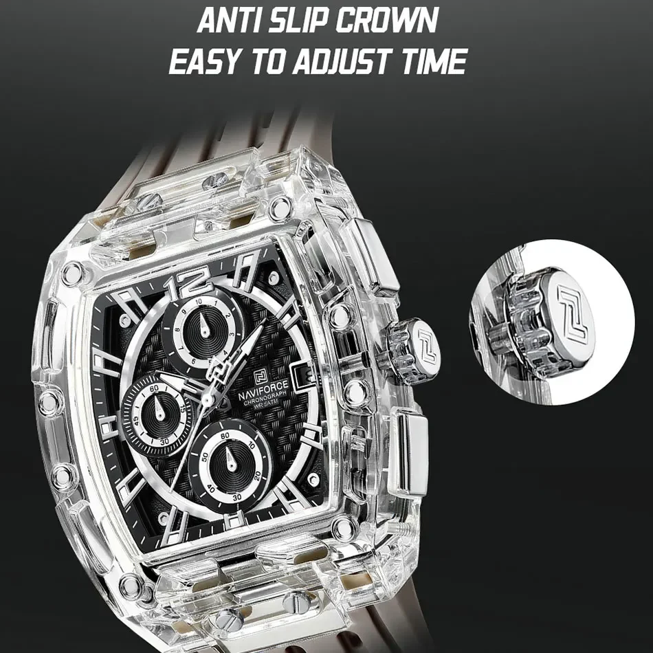 NAVIFORCE NF7105 Creative Design Watches Men Quartz Silicone Strap Date for Male Waterproof Clock Chronograph Luminous
