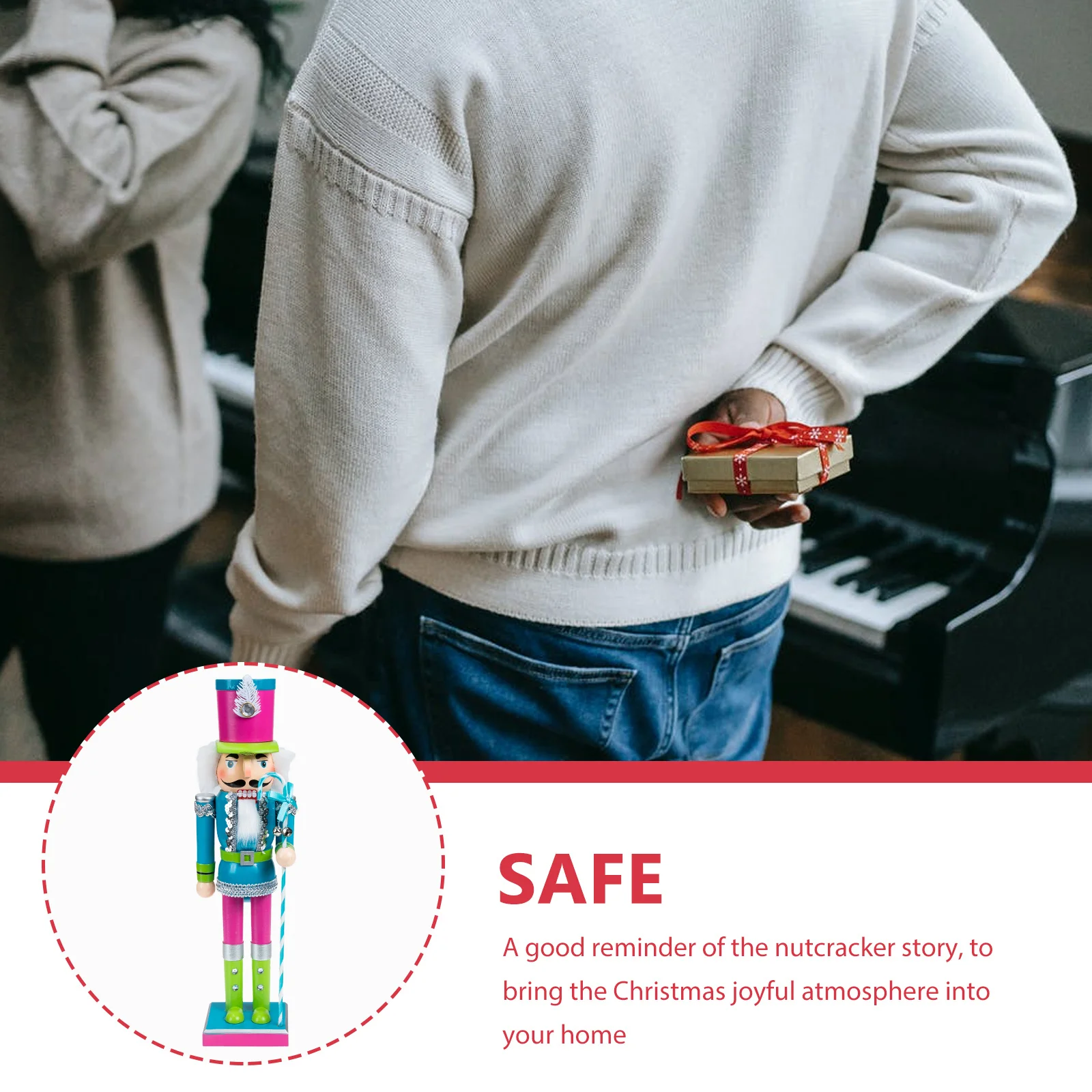 

Handcrafted Wooden Nutcracker Soldier Christmas Ornament Bright Festive Decoration for Home Fireplace Mantel Xmas Table