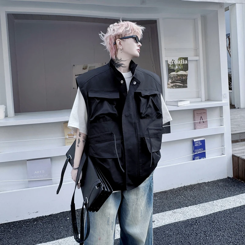 

Свободная рабочая одежда, жилет, мужской элитный модный брендовый жилет, лето 2025 г., многоэтажное пальто с завязками, повседневная верхняя одежда Sli