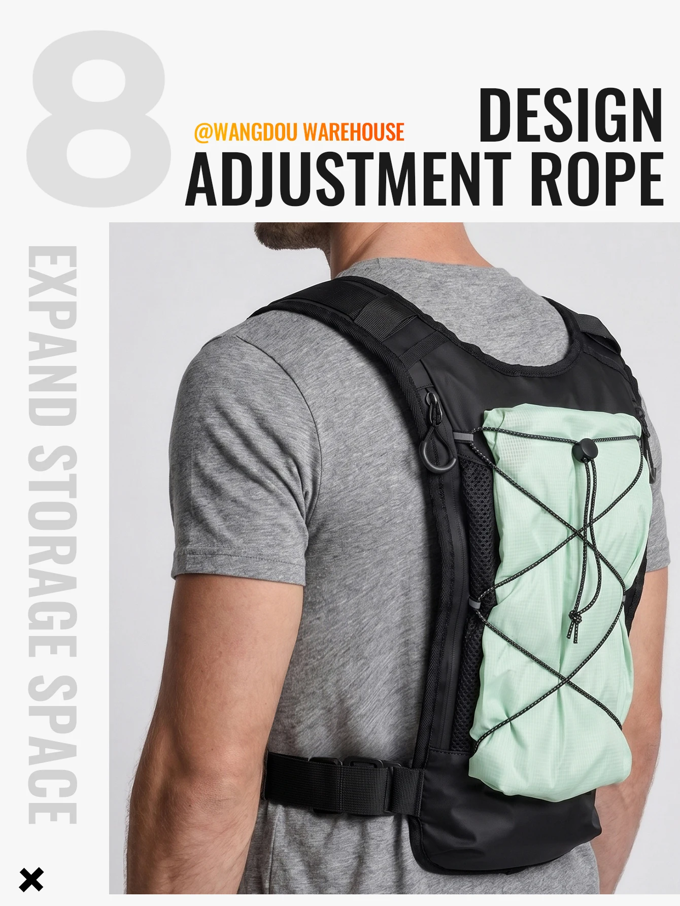 WRELS Hydration-Laufweste, Brusttasche, atmungsaktiv, wasserdicht, mit mehreren Fächern, Sporttasche für Wanderungen, Radtouren und Marathons. – Detail 6