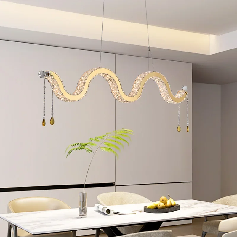 S type light luxury long restaurant chandelier high sense French wave crystal bedroom chandelier villa homestay warm lamp