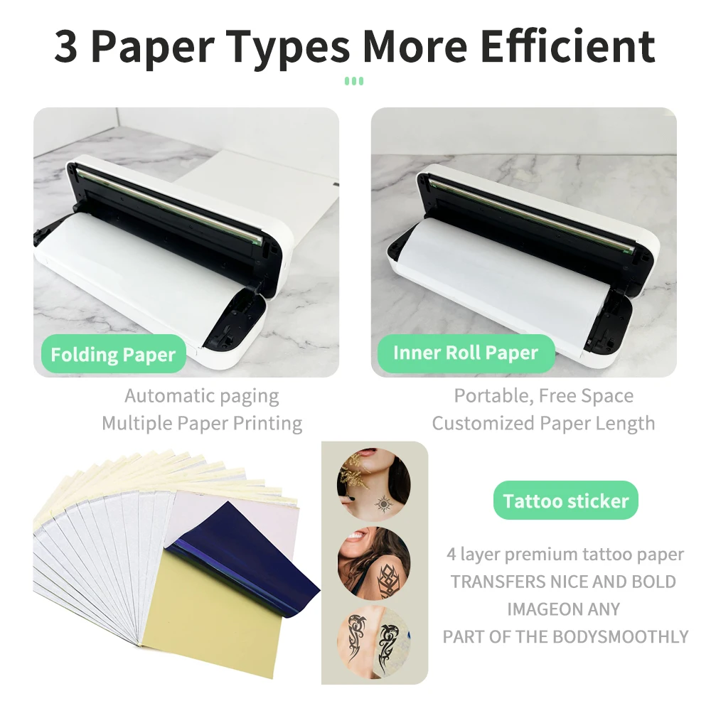 Portable A4 Thermal Printer Document Tattoo Printer Mini Bluetooth Desk Printer Notes lmage Printing Machine For Office Business