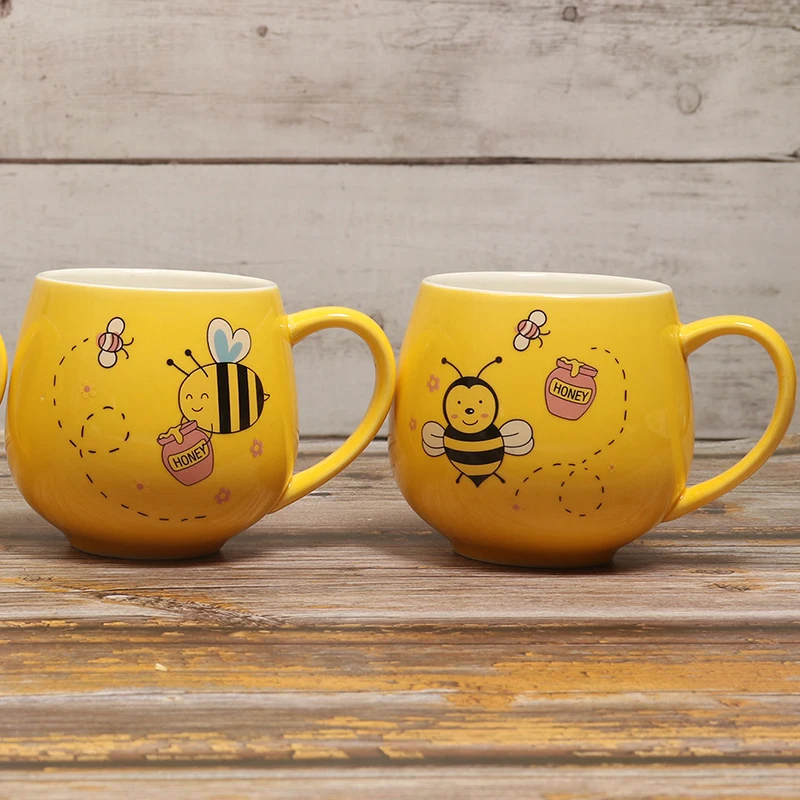 Yellow Bee Pattern Mug, Ceramic Coffee Mug, Drinkware, Ceramics and Pottery Beer Cup, Cups and Mugs, Tea Cups