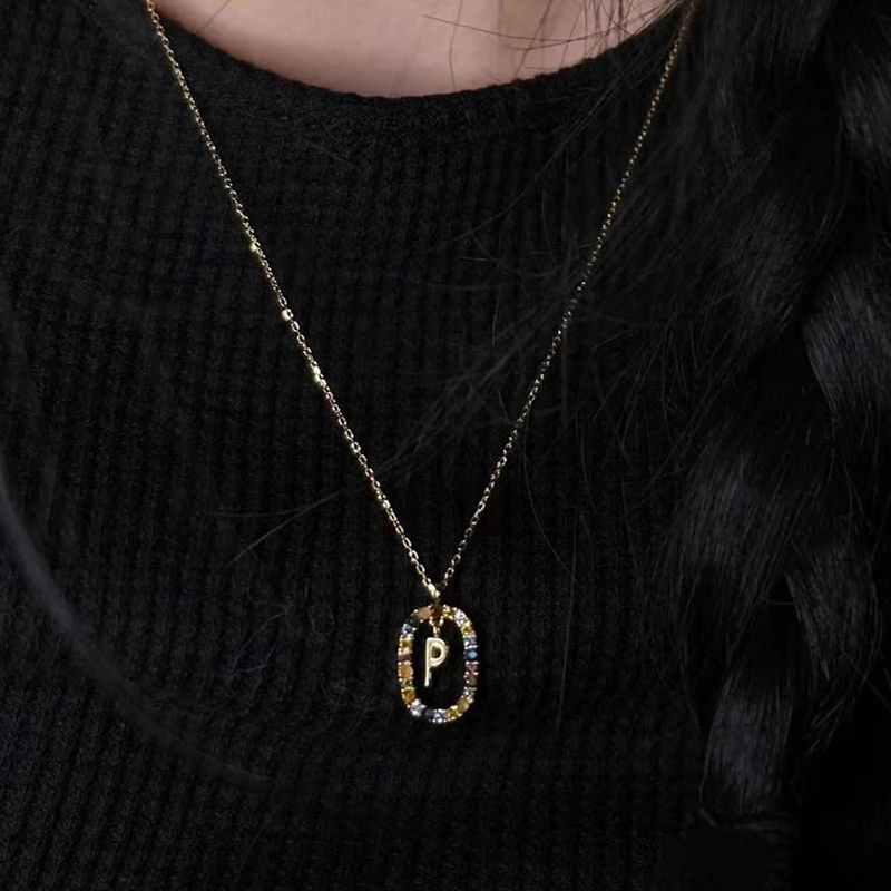 New 925 Sterling Silver Gold Letters A - Z Initial Necklace Zirconia Letter Pendant Long Chain Say My Name Fine Jewelry