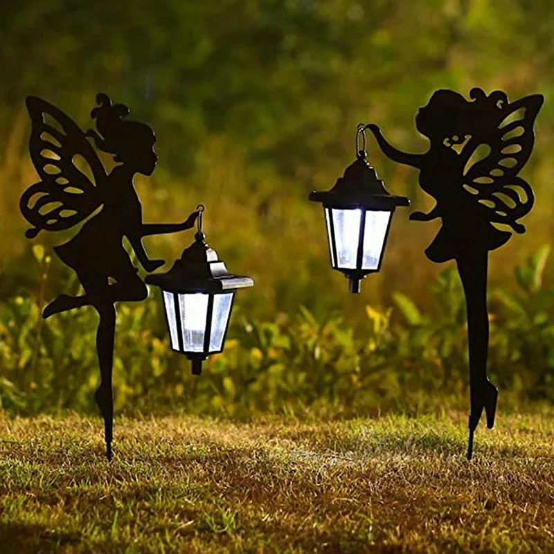 2Pcs Decoration Metal Fairy Garden Stake Stake Light Black Yard Decorations For Lawn,Patio,Courtyard