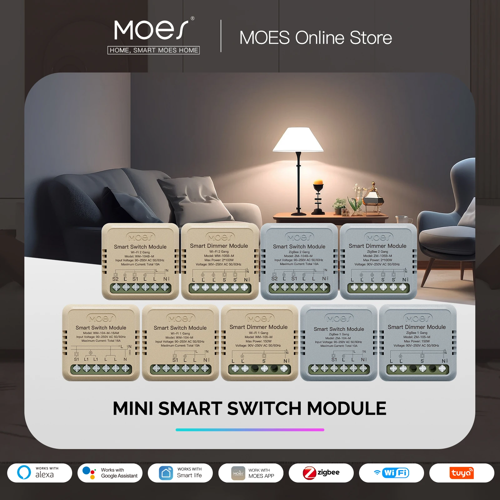 MOES 미니 투야 Wi-Fi 지그비 스마트 스위치 – 조광기 모듈, DIY 조명 스위치, 1/2 갱 리모컨, 알렉사 및 구글 홈 호환