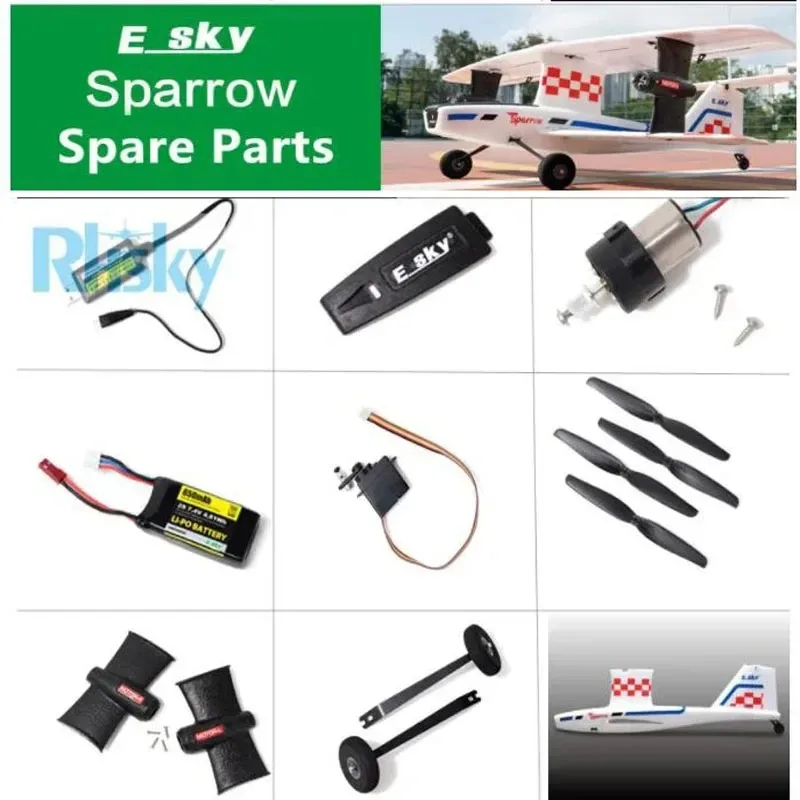 ESKY Sparrow RC avion pièces de rechange moteur hélices Servo chargeur télécommande train d'atterrissage auvent aile support moteur Etc.