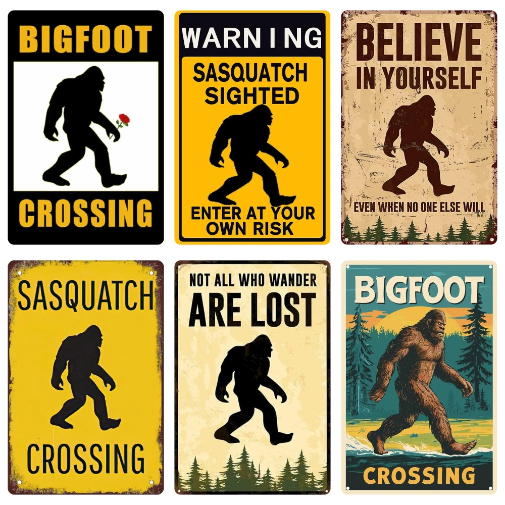 Vintage Bigfoot Crossing Metal Wall Decor, Warning Bigfoot Area, Tin Signs, Retro Decorative Stickers, Home Decor,  WY288