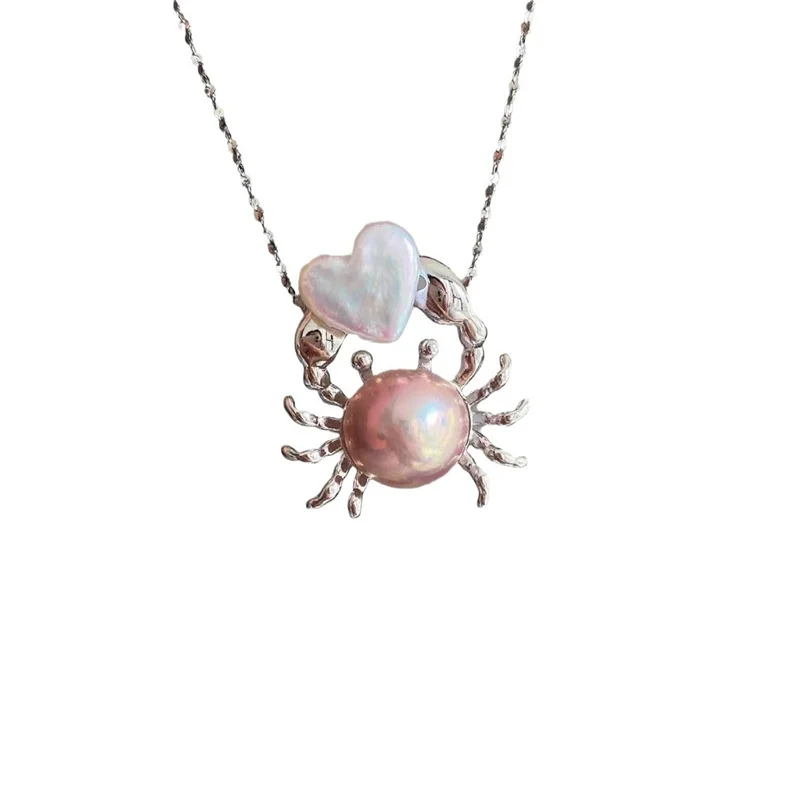 Fashion Pink Pearl Crab Shape Pendant Necklace For Women Party Dress Up Charms Elegance Woman Dangle Choker Jewelry