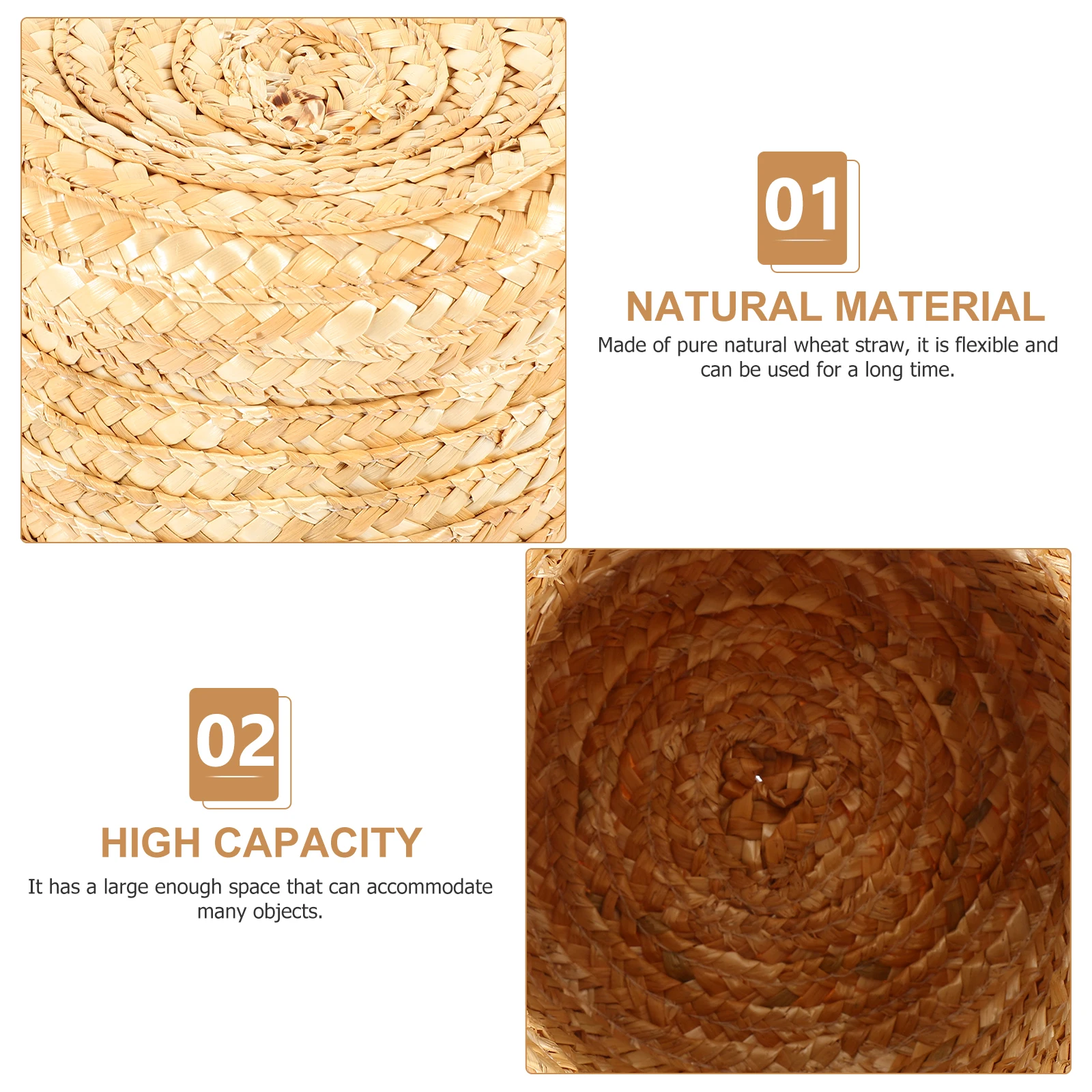 

1Pcs Woven Wheat-Straw Basket Round Storage Bin Handmade Straw Box for Home Organization Large Space Airtight Cover Natural