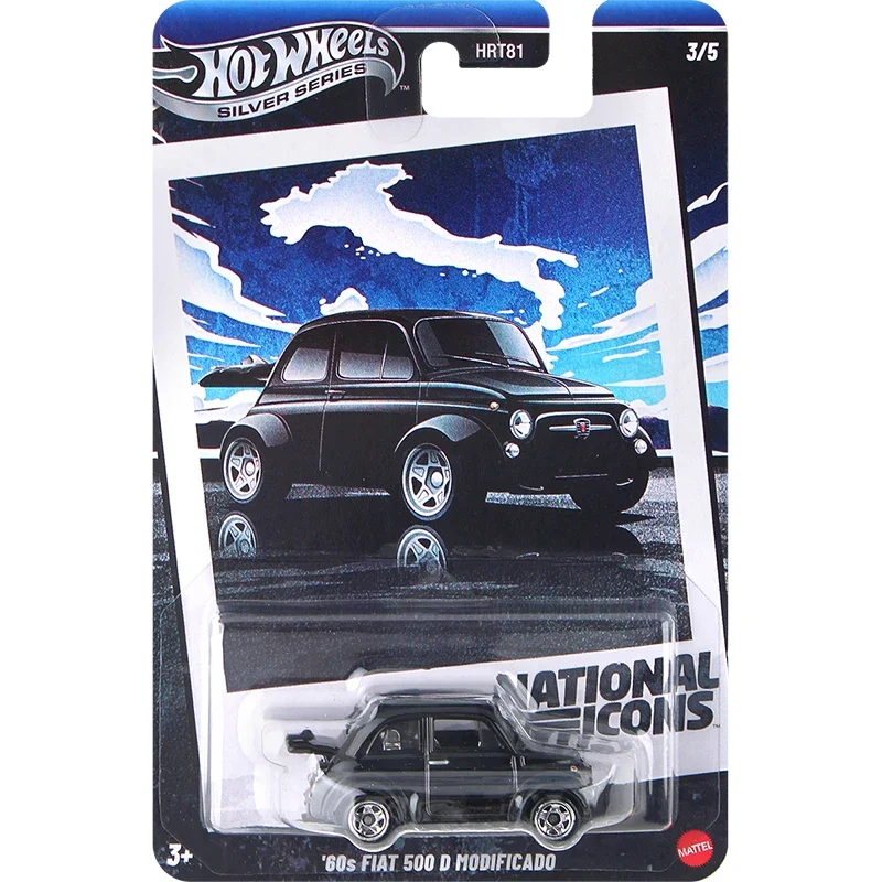 Coche Hot Wheels Original, iconos nacionales, serie plateada 60s fiat 500 d modificado Diecast 1/64, modelo de vehículo de aleación, juguetes para niños