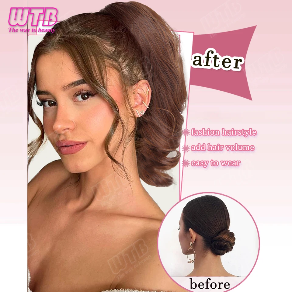 WTB Deep Curly Ponytail Wig Synthetic Hair Clip Style Volumizing Short Curly Ponytail Wig Suitable for Women Daily Holiday Wear
