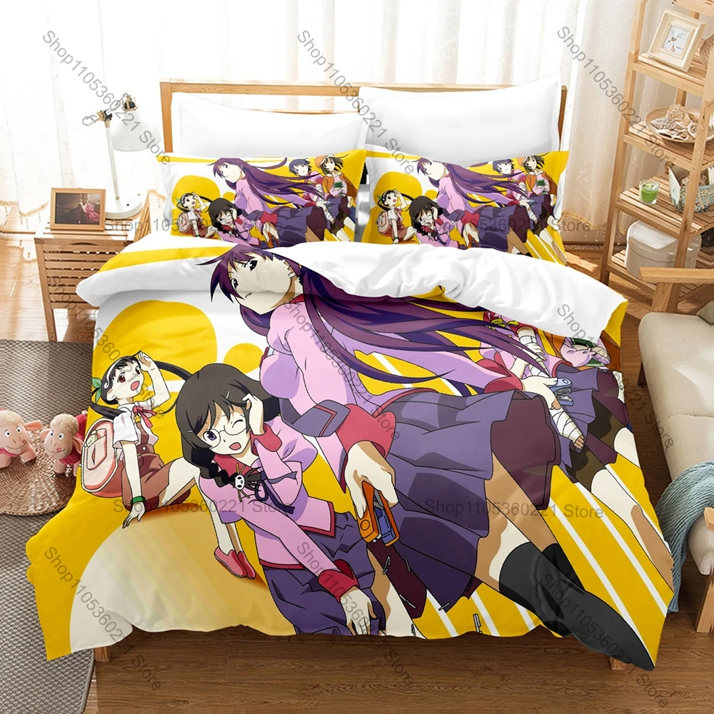 Bakemonogatari Hitagi Senjougahara Koyomi Araragi Supernatural Japanese Monogatari Series Bedding Set Duvet Cover 2 Pillowcases