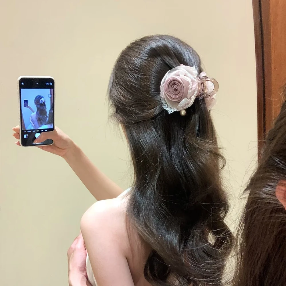 

Korean Ins Style Dried Rose Hair Claw Clips, Elegant Half-Up Hair Clips, Sweet Vintage Temperament Hair Accessories for Women
