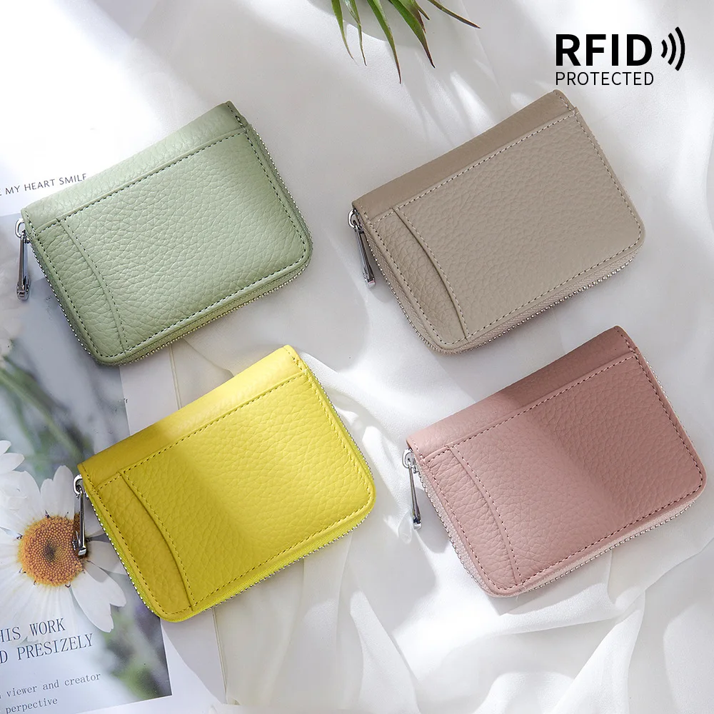 New Genuine Leather Coin Purse Men Small Change Pocket RFID Blocking Business Card Holder Women Elegant Mini Wallet Money Bag