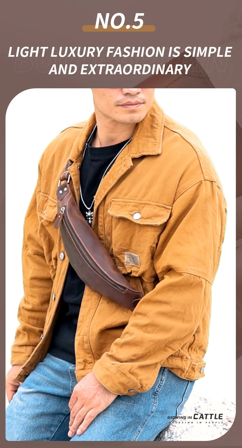 BULLCAPTAIN Herren-Gürteltasche aus Crazy Horse-Leder, klassische Retro-Umhängetasche, Aufbewahrung im Freien, Bergsteigen, Handytasche – Detail 6