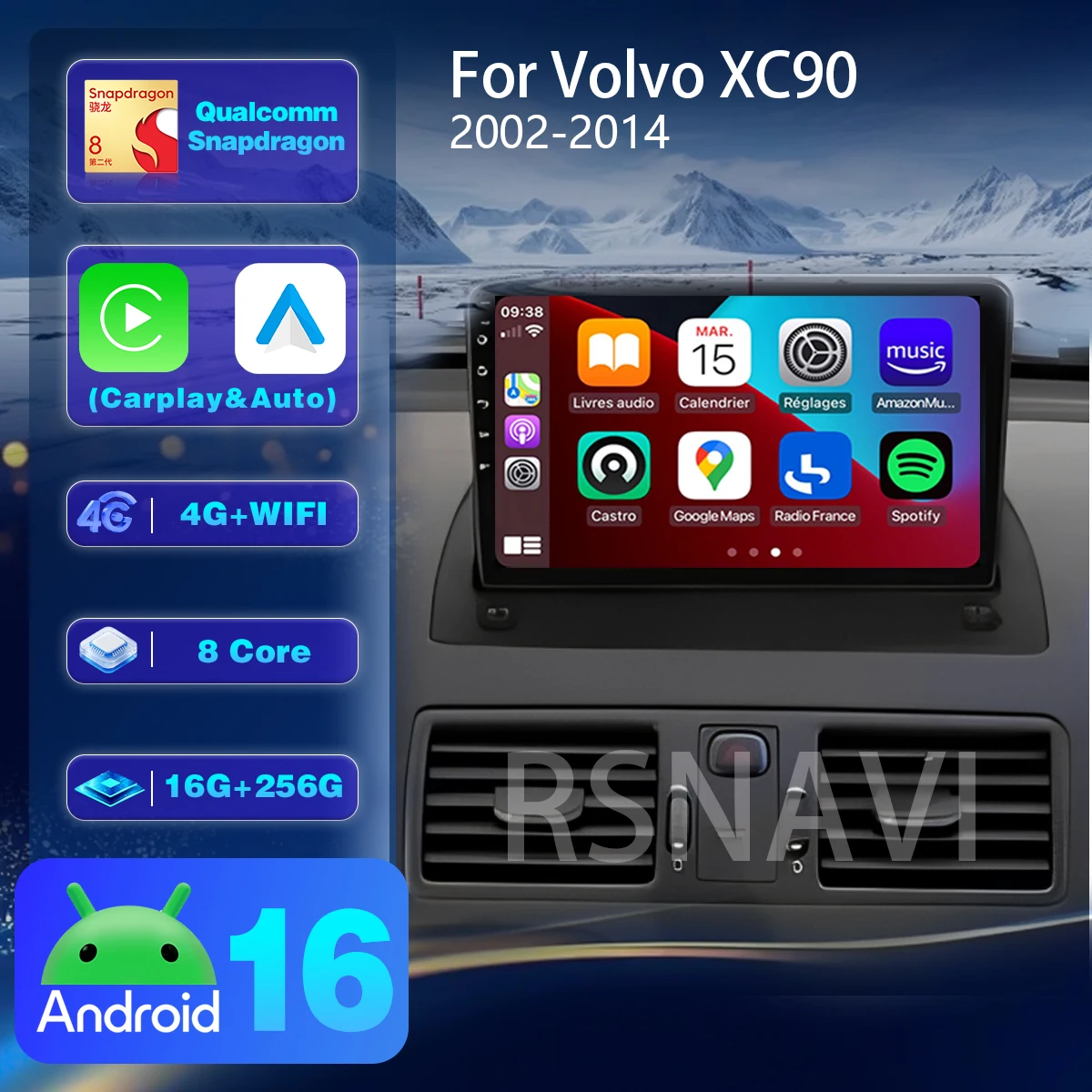 Android 16 For Volvo XC90 2004 - 2014 Carplay Auto 2K Screen Car Radio Multimedia Player Autoradio GPS Stereo 360 Camera WIFI+4G