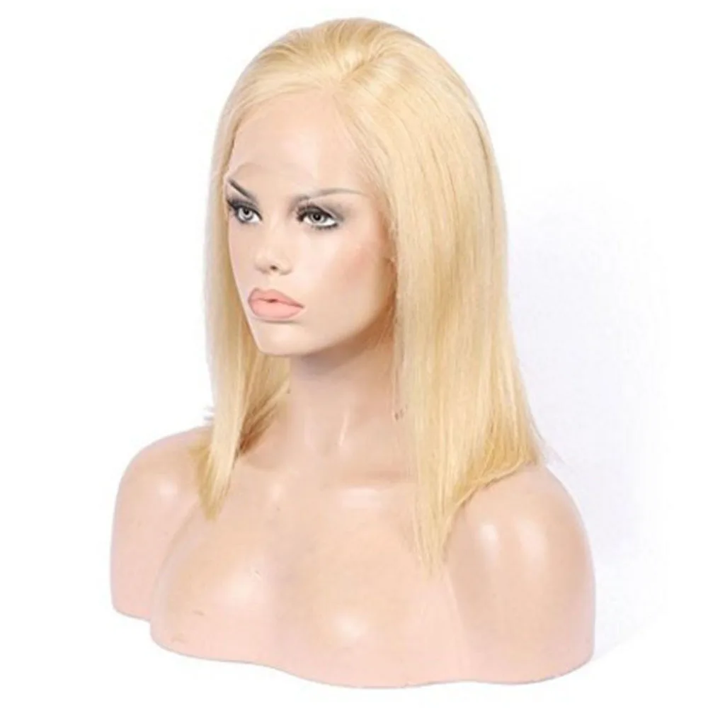 Natural Straight women's Short Light Blonde Bob Human Hair Full Wig for female